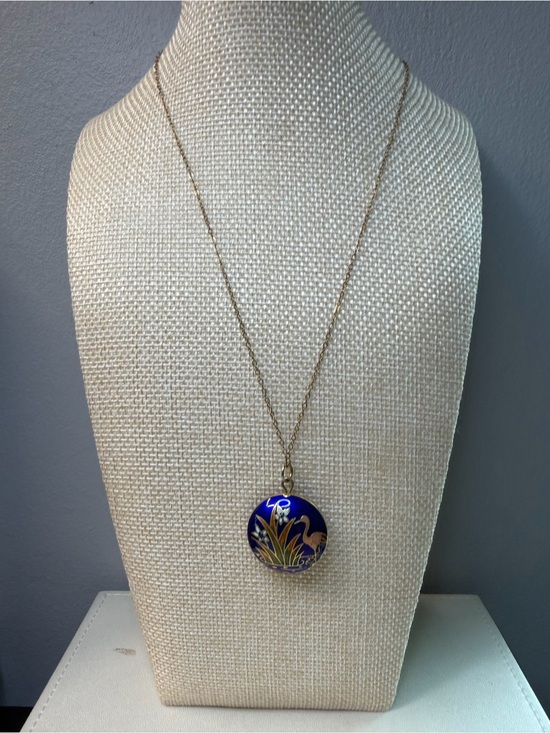 Jewelry - Gold fill 14K Blue Enamel Floral Pendant Necklace- Vintage